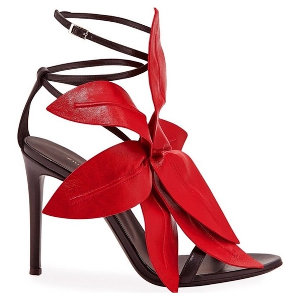 New GIUSEPPE ZANOTTI Floral-appliquéd Leather lilium Sandals Red 38 $1,895 - Picture 3 of 13